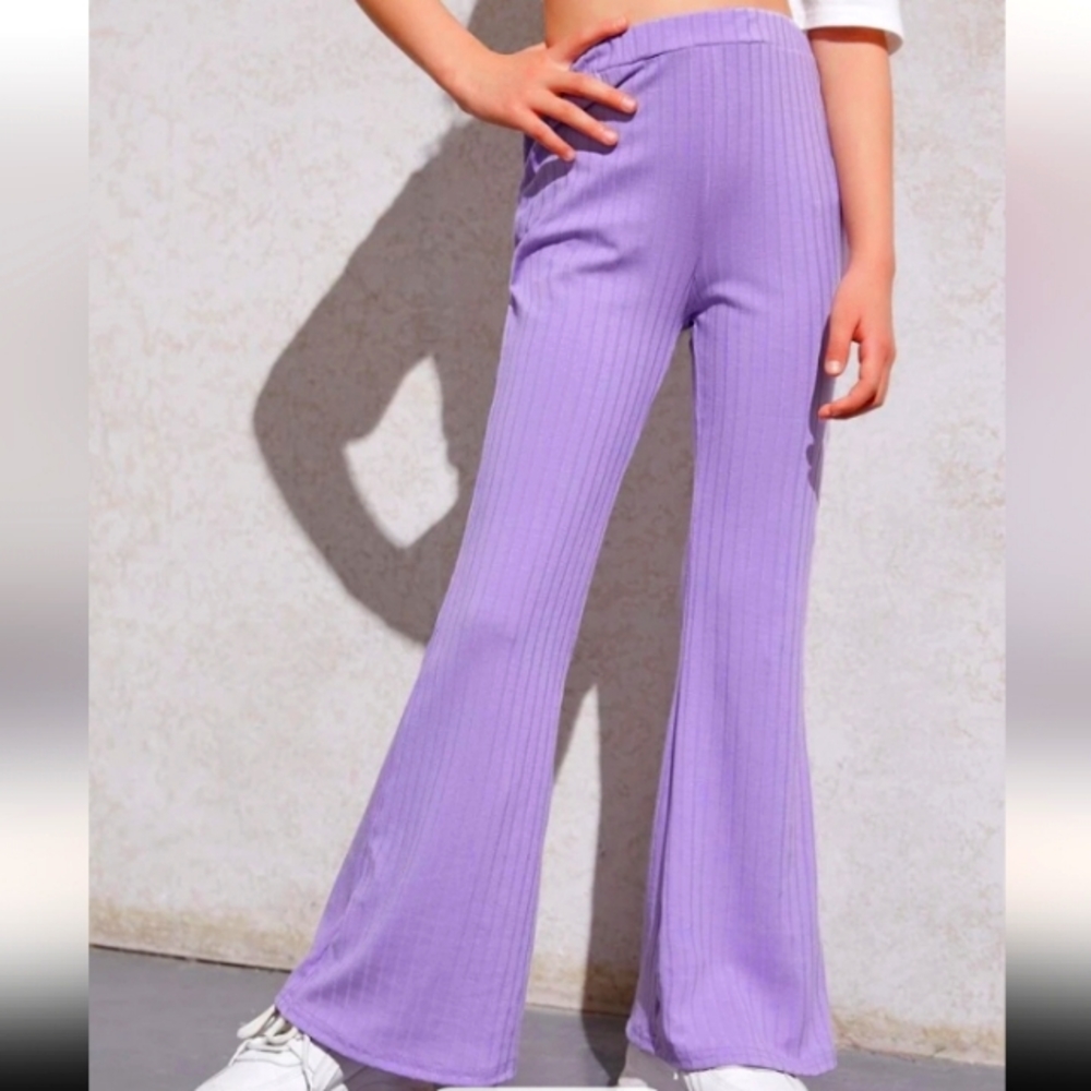 Lilac Purple Rib-Knit Stretch Pants